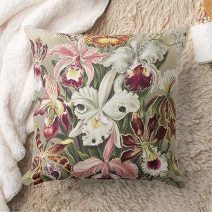 Coussin Impression botanique vintage d'orchidée par Ernst 