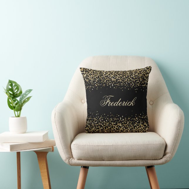 Coussin Impression cheetah noir et or paillettes overlay (Chaise)