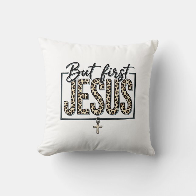 Coussin Impression chrétienne vintage léopard Jésus Sh (Recto)