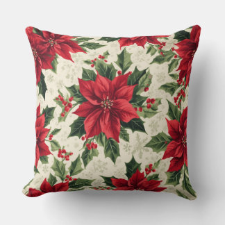Coussin Impression classique de Noël rouge vert Poinsettia