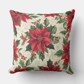 Coussin Impression classique de Noël rouge vert Poinsettia