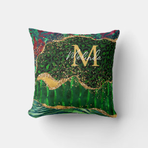 Coussin Impression d'animal de safari vert Agate