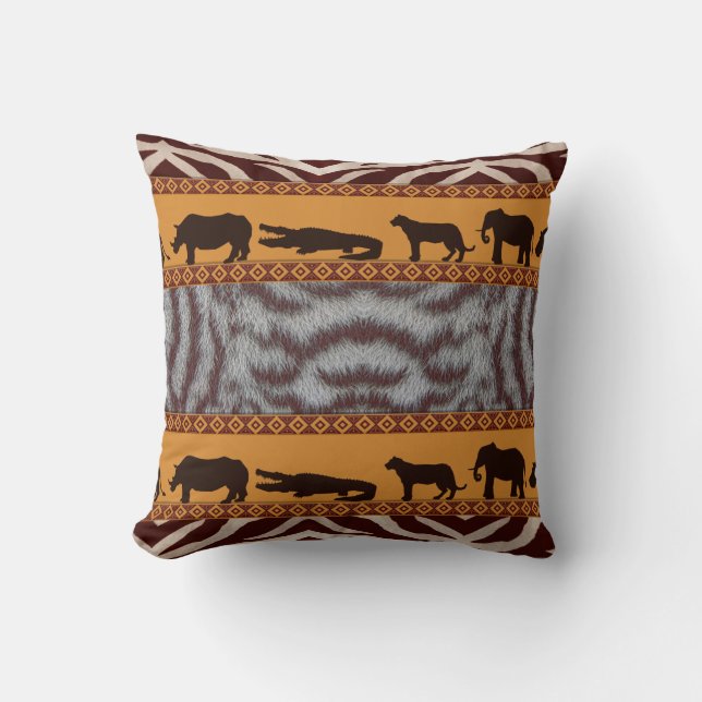 Coussin Impression d'animal de Tigre Blanc Tribal Africain (Recto)