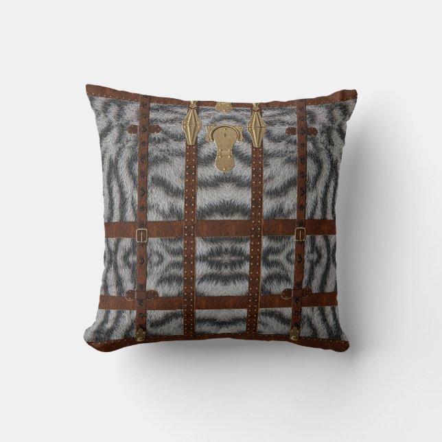 Coussin Impression d'animal de tigre blanc tribal en cuir  (Recto)
