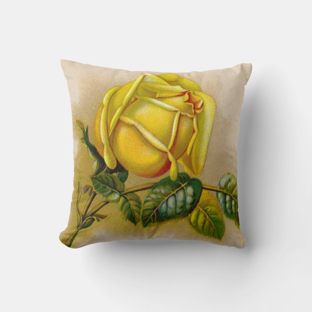 Coussin Impression d'art antique fine de rose jaune (Recto)