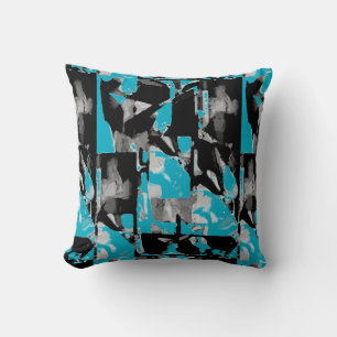 Coussin Impression d'art contemporain noir gris blanc sur