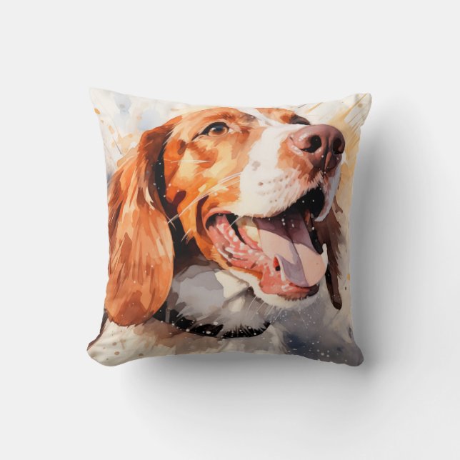 Coussin Impression d'art de chien à l'aquarelle joyeuse (Recto)