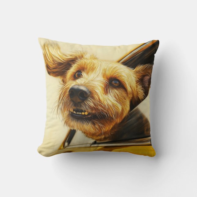 Coussin Impression d'art de chien joueur profitant d'une b (Recto)