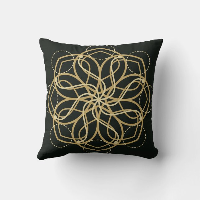 Coussin Impression d'art de mandala géométrique doré – Art (Verso)