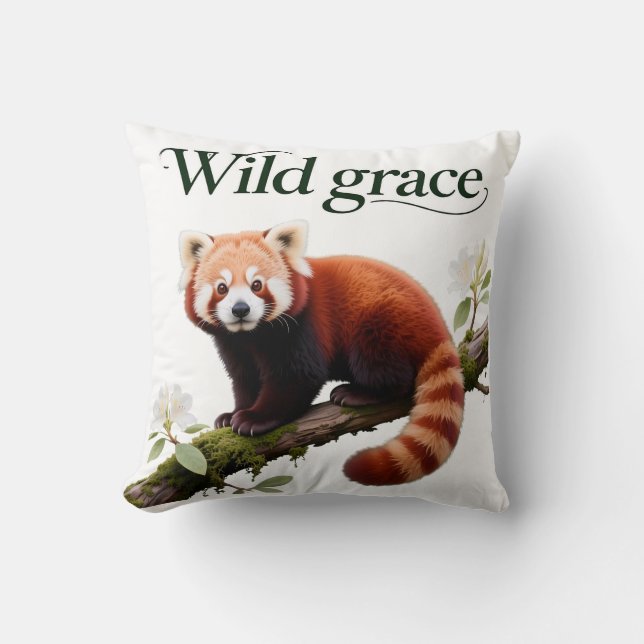 Coussin Impression d'art de Panda roux avec fleurs de Rhod (Recto)