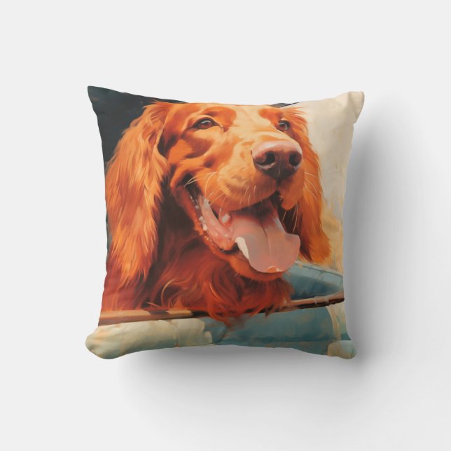Coussin Impression d'art du chien rouge à la fenêtre d'un  (Recto)