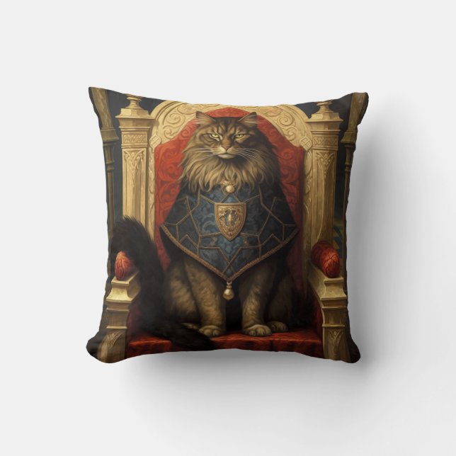 Coussin Impression d'art du trône de chat Maine Coon noble (Recto)