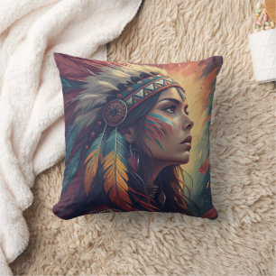 Coussin Impression d'art esprit tribal coloré