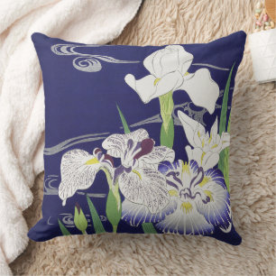 Coussin Impression d'art Iris Japonais Vintage Kogyo Tsuki