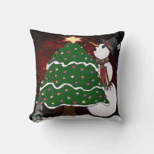 Coussin Impression d'art Surprise Bonhomme de Neige Arbre