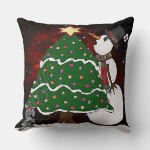 Coussin Impression d'art Surprise Bonhomme de Neige Arbre