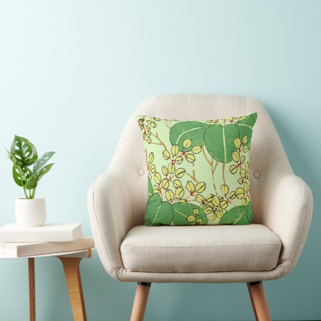 Coussin Impression de bloc de bois de feuille verte botani (Chaise)