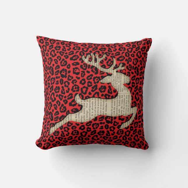 Coussin Impression de cerf de Noël rouge noir léopard (Recto)