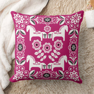 Coussin Impression de cheval suédois Dala vert