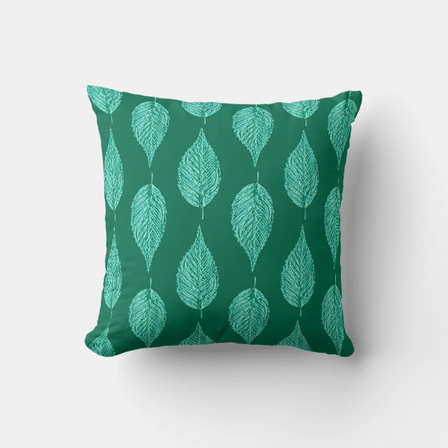 Coussin Impression de craie de feuille de hêtre, turquoise (Recto)