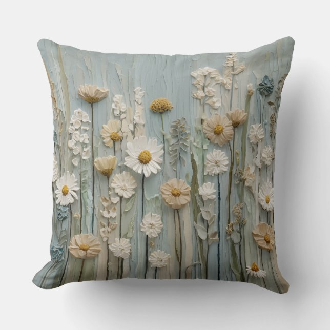 Coussin Impression de fleurs sauvages bleu sarcelle aqua e (Recto)