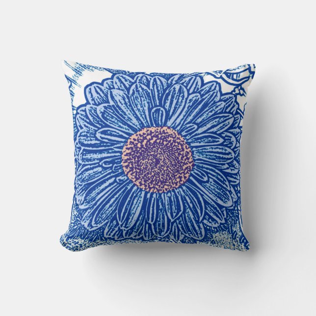Coussin Impression de gérbera bloc - bleu de cobalt (Recto)