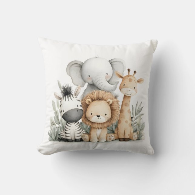 Coussin Impression de groupe d'animaux de safari bébé aqua (Recto)