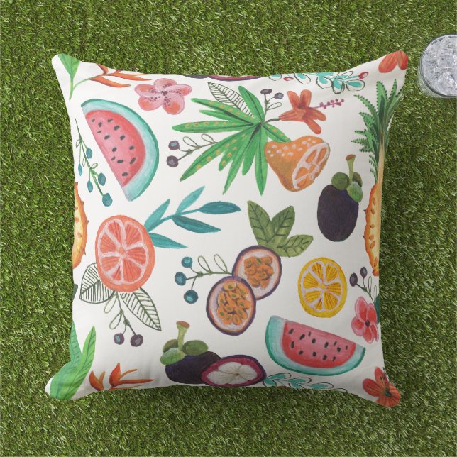 Coussin Impression de jardin de fruits tropicaux multicolo (Herbe)