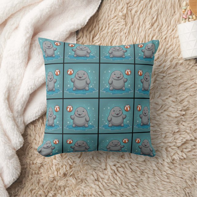 Coussin Impression de lamantin jouant avec un ballon orang (Couverture)