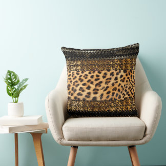 Coussin Impression de Leopard africain et Zig Zag