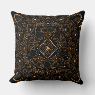 Coussin Impression de mandala avec perles de faux or