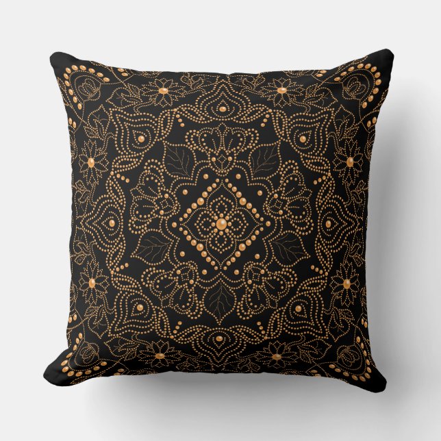 Coussin Impression de mandala avec perles de faux or  (Recto)