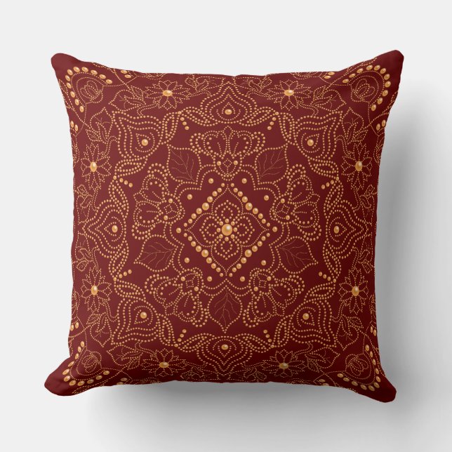Coussin Impression de mandala avec perles dorées fausses (Recto)