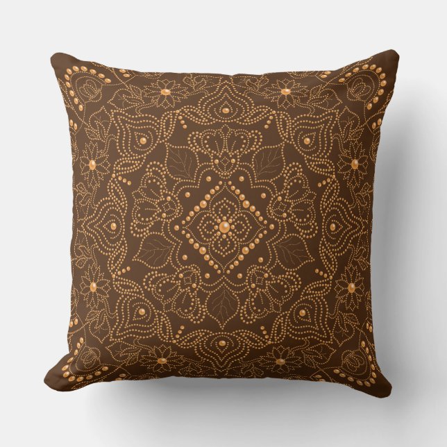 Coussin Impression de mandala de perles dorées fausses (Recto)