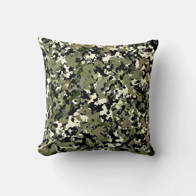 Coussin Impression de motif de camouflage vert noir crème (Recto)
