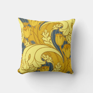 Coussin Impression de motif de tulipe : Art nouveau bleu j