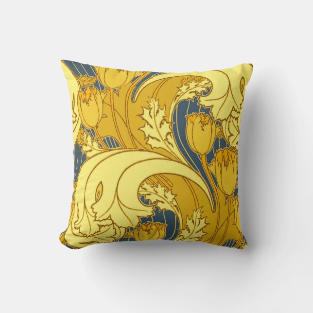 Coussin Impression de motif de tulipe : Art nouveau bleu j (Recto)
