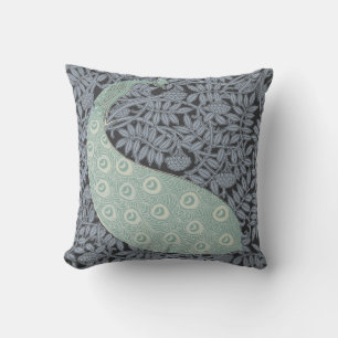 Coussin Impression de paon bleu Art Nouveau vintage Verneu