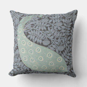 Coussin Impression de paon bleu Art Nouveau vintage Verneu
