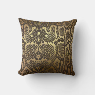 Coussin Impression de peau de serpent Moderne Glam Or