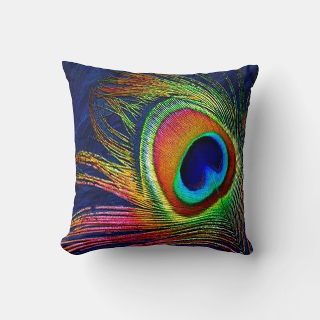 Coussin Impression de plume de paon colorée (Recto)