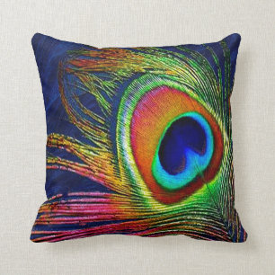 Coussin Impression de plume de paon colorée