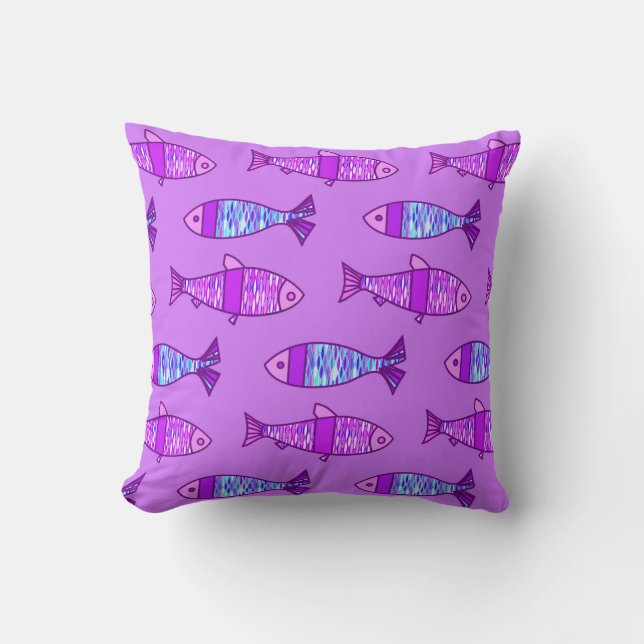 Coussin Impression de poisson moderne rétro, Améthyste vio (Recto)