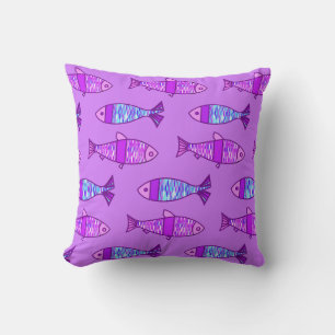 Coussin Impression de poisson rétro moderne, violet améthy