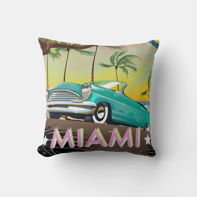 Coussin Impression de voyage rétro vintage Miami (Recto)