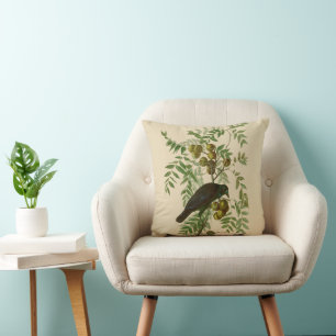 Coussin Impression d'oiseau Grackle violet d'Audubon Botan