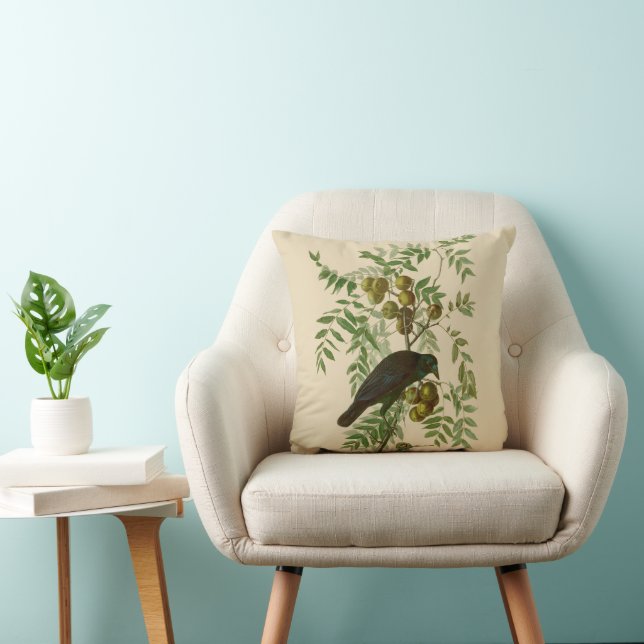 Coussin Impression d'oiseau Grackle violet d'Audubon Botan (Chaise)