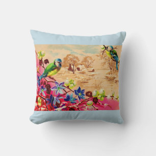 Coussin impression d'oiseaux et de baies