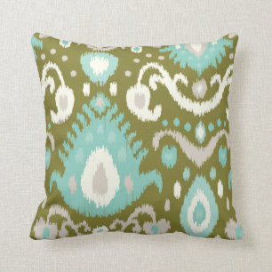 Coussin Impression d'Olive et d'Aqua Ikat