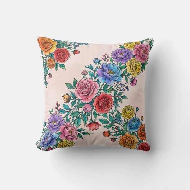 Coussin Impression d'oreiller floral bohème arc-en-ciel (Recto)